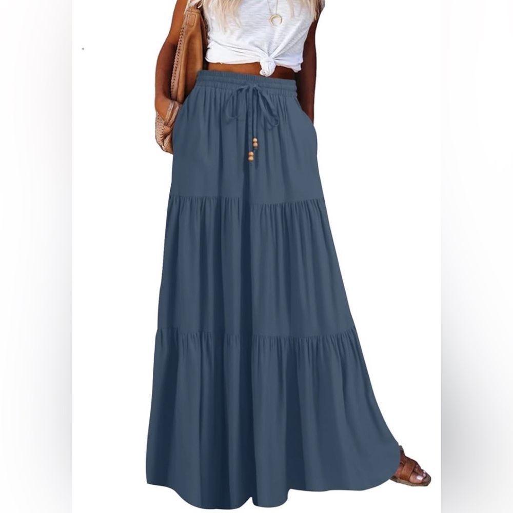 Blue Maxi Skirt with Drawstring